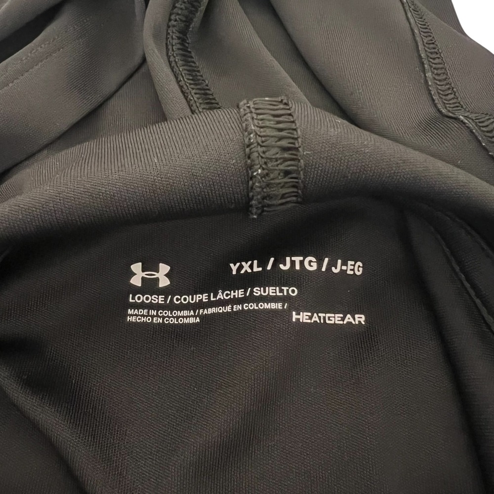 Under Armour Kids Youth YXL Black White Heatgear Hoodie Long Sleeve Pullover‎ - Picture 6 of 7
